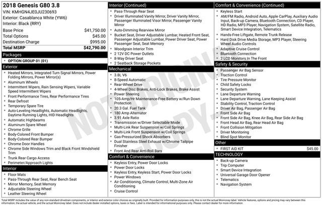 2018 Genesis G80 3.8